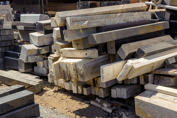 Marble and granit  in the warehouse for making tombstones