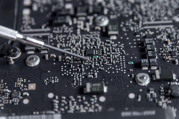Circuit board and electronic computer hardware, Repair of electronic control panel, motherboard.