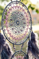 Handmade dream catcher with feathers threads and beads rope hanging