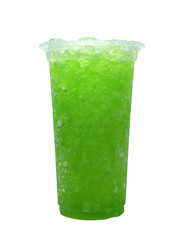 Italian soda green soft drink in take home cup beverage for summer isolated on white background,clipping path.