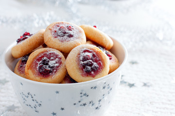 Close up of Vanilla Sugar Cookies with Jam: Also know as Vaniljkakor (traditional Swedish treat)