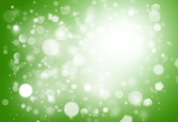 Fototapeta na wymiar Green glitter sparkles rays lights bokeh Festive Elegant abstract background.