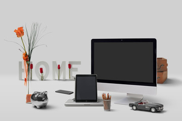 various gadgets and decoration objects on endless stage