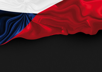 Wavy czech flag on dark gray noisy background