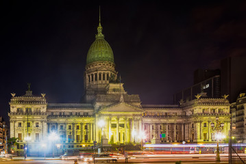 Fototapeta na wymiar Evening view of building of National Congress of Argentina