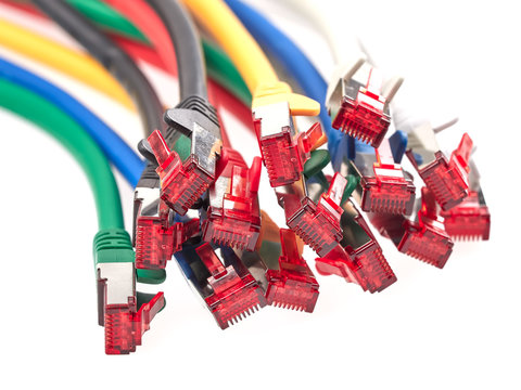 Patch cables with RJ45 connectors are used to route signals between various network devices