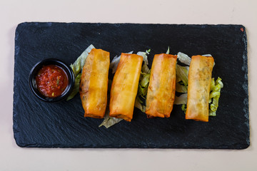 Spring roll with sauce