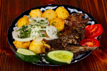 Lamb kebab with potato