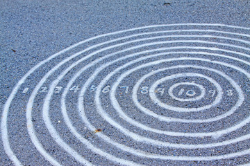 Concentric circles and Arabia numbers on the ground