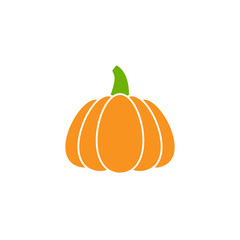 Pumpkin Icon with green stem. Orange gourd label. Halloween sticker