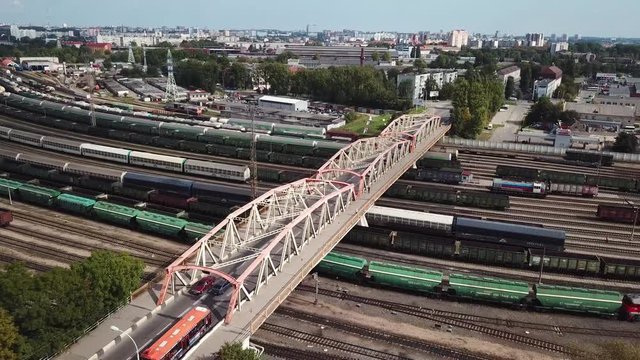 Aerial: The bridge over freight trains depot