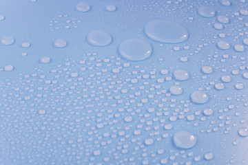 Close up of waterdrop on blue background.