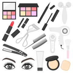 美容グッズと化粧品のイラストセット