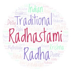 Radhastami in circle shape word cloud.
