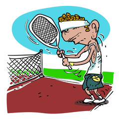 tennis player cartoon style funny vector illustration