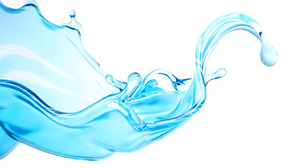 Beautiful blue water splash. 3d illustration, 3d rendering.