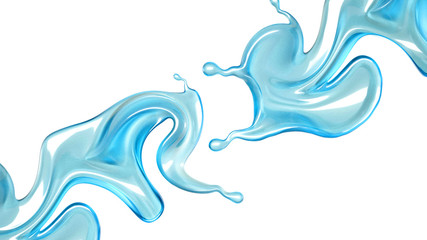 Beautiful blue water splash. 3d illustration, 3d rendering.
