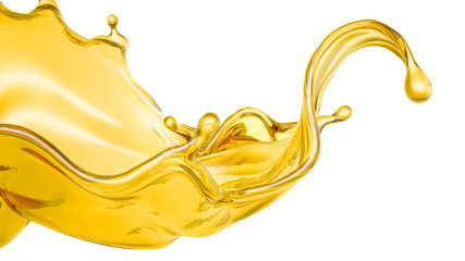 A beautiful yellow splash of oil. 3d illustration, 3d rendering.