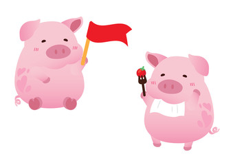 pink cute pig exercise diet character design vector