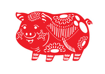 red traditional chinese pig vector