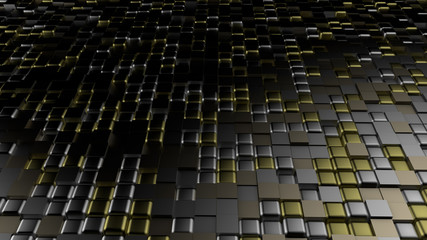 Naklejka premium Golden black metallic background with hexagons. 3d illustration, 3d rendering.