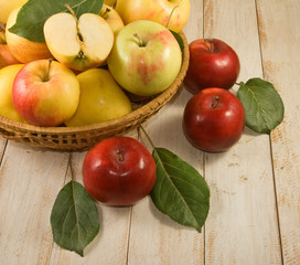 Naklejka na ściany i meble image of many ripe apples on table
