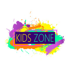 Modern colorful frame design with Kids zone emblem for children playground for play and fun on a white background.