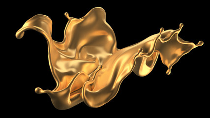 Luxury beautiful gold splash. 3d illustration, 3d rendering.