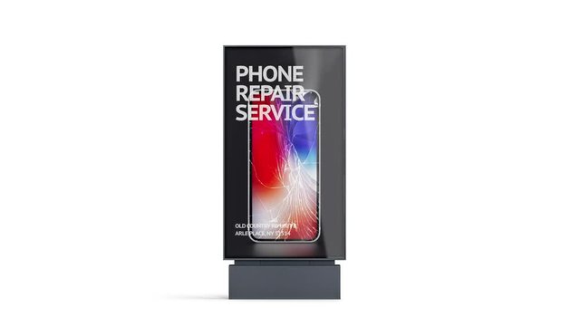 Blank white pylon banner with advertisign mockup, looped switch, 3d rendering. Empty outdoor signage mock up, front view. Clear street poster billboard for advertising, isolated. Display outside sign
