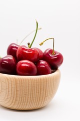 Cherries in wooden bowl