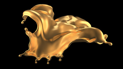 Luxury beautiful gold splash. 3d illustration, 3d rendering.