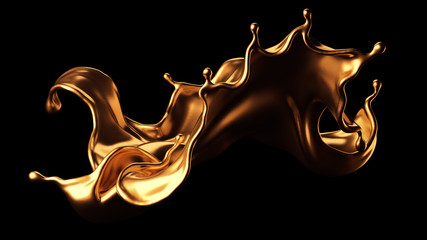 Luxury beautiful gold splash. 3d illustration, 3d rendering.