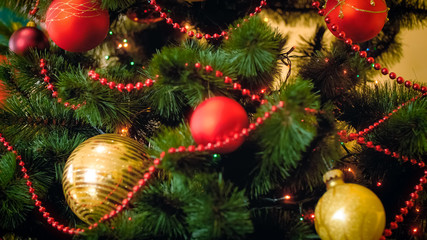 Beautiful closeup image of colorful lights on Christmas tree