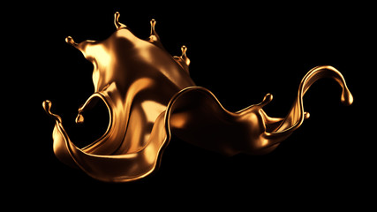 Luxury beautiful gold splash. 3d illustration, 3d rendering.