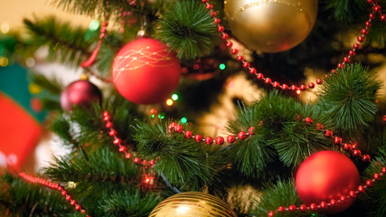 Beautiful background for winter celebrations with decorated Christmas tree