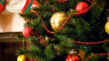 Obraz na płótnie Canvas Beautiful closeup image of decorated Christmas tree