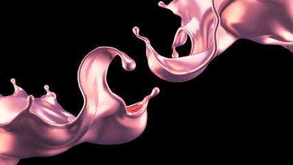 Luxury beautiful splash of pink gold. 3d illustration, 3d rendering.
