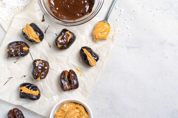 Dates Stuffed with Peanut Butter, Dark Chocolate and Sea Salt