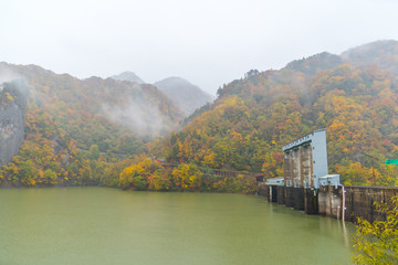 Fujiwara Dam, One of the best viewpoint in autumn. Minakami, Japan