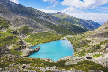 Naklejka na ściany i meble Lower Akchan lake. Mountain Altai landscape