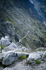 Fototapeta na wymiar Narrow mountain path to top of Velka Svistovka in Tatra Mountains, Slovakia.