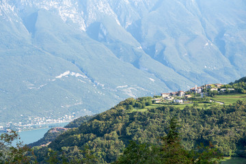 Fototapeta na wymiar Panoramic view of Tremosine, a small town above Limone sul Garda, Lake Garda, Italy