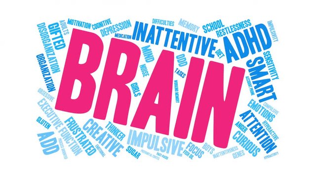 Brain ADHD Animated Word Cloud on a white background. 