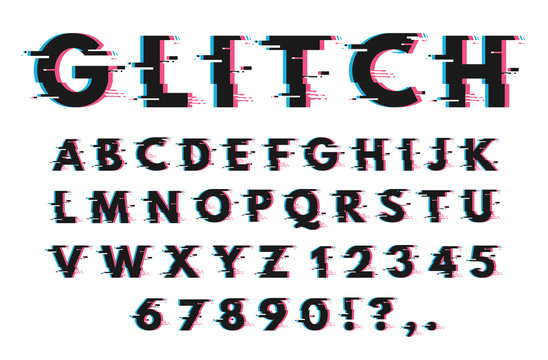 Glitch font set vector illustration on white background