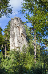 High rock towers in Bohemian paradise, Czech Republic. Summer landscape
