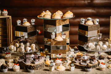 Candy Bar. Delicious sweet buffet with cupcakes. 