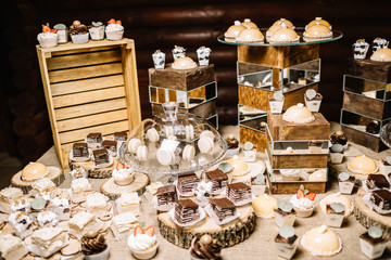 Candy Bar. Delicious sweet buffet with cupcakes. 