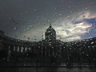 The rain in Saint-Petersburg the view on Kazan cathedral
