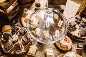 Candy Bar. Delicious sweet buffet with cupcakes. 