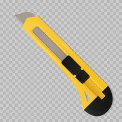 Office plastic paper knife vector illustration-separated and grouped elements, retractable blade